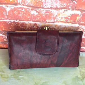 Vintage Burgundy Kiss lock Checkbook Wallet